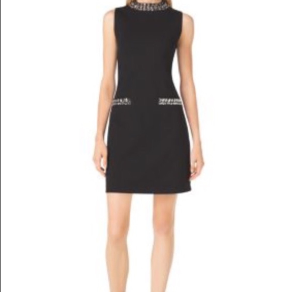 Michael Kors Black Beaded Neck Pocket Shift Dress
